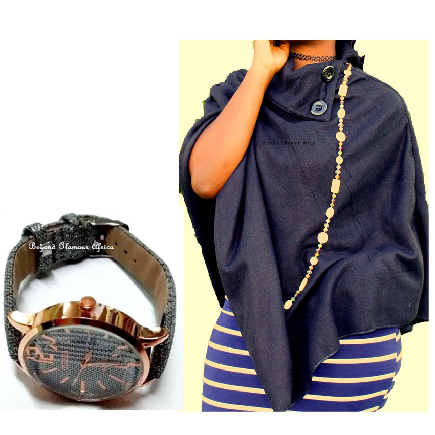 Womens Black poncho with watch combo