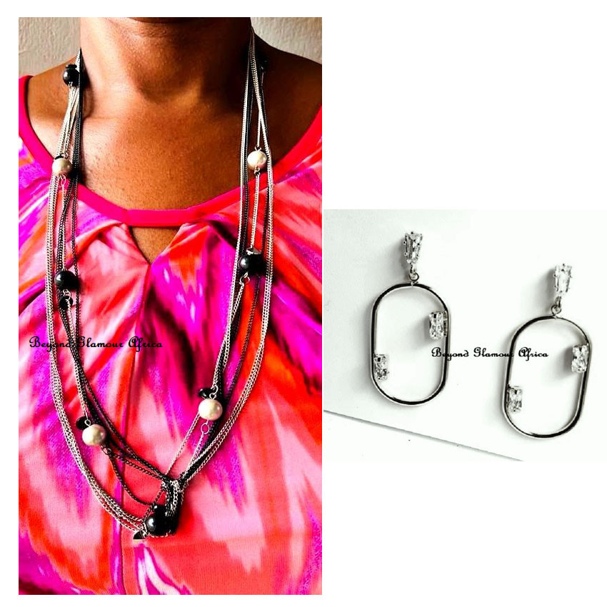 Womens  silver necklace and loop  earrings