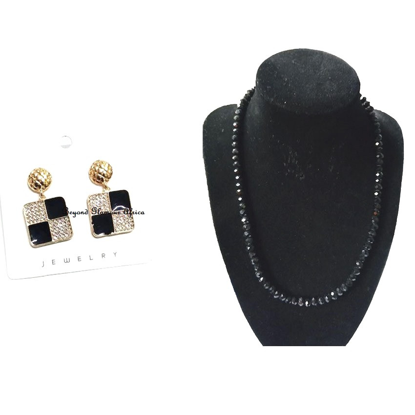 Womens Black Crystal necklace and  earrings