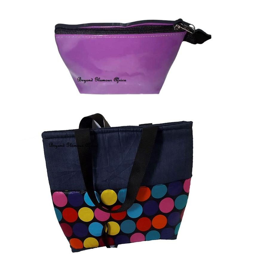 Womens multicolor polka denimhandbag with coin purse