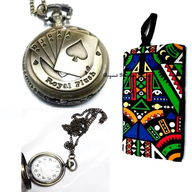 Bronze flash pocket watch with ankara ouch