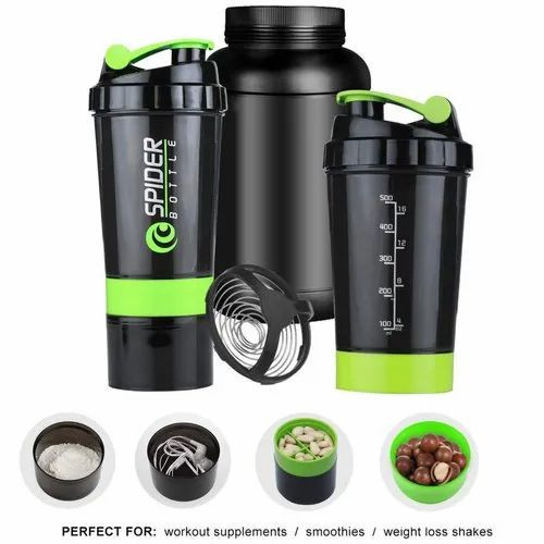 Spider protein shaker Leakproof Premium travel bottle, water bottle 550ml Green