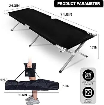 Folding Camping Cot Bed with Carry Bag Portable Tent Cot Army Military Cot 529 lbs Easy Set up Outdoor Twin Cot for Adults Boys Girls Sleeping Travel Camping