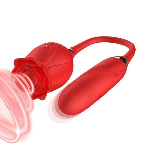 2 in 1 Rose Vibrator Dildo Sex Toy Clitoris Sucking NIPPLE Thrusting Dildo For Women