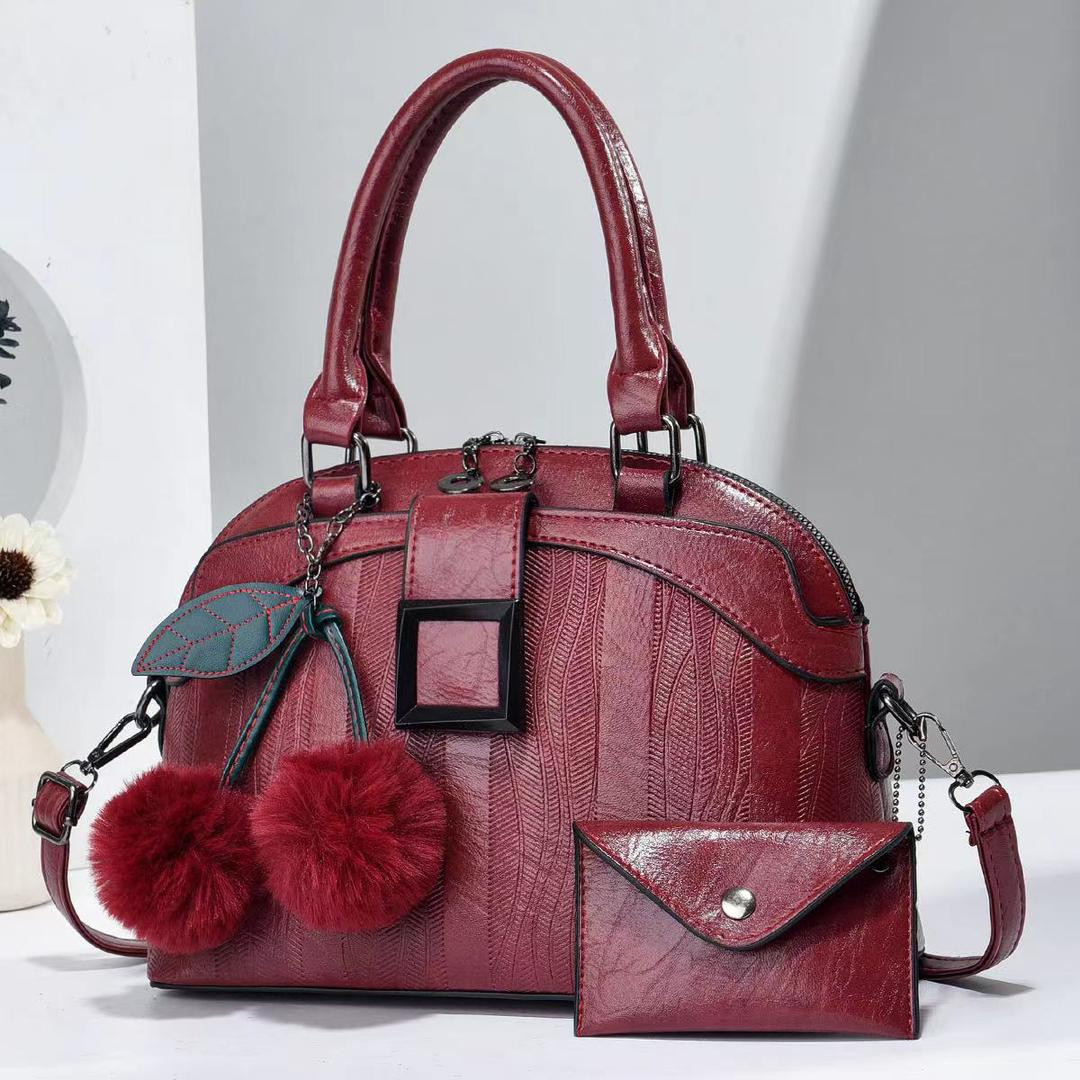 high quality smart leather women 2 in 1 handbag-maroon
