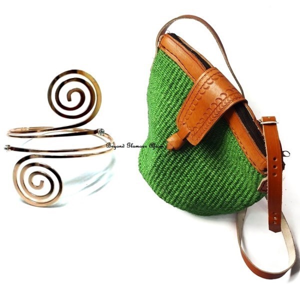 Womens Green sisal kiondo with armlet