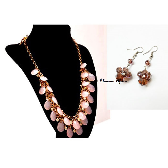 Womens Pink Crystal jewelry set