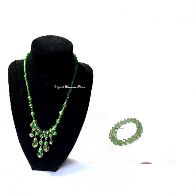 Womens Green Crystal Necklace and bracelet