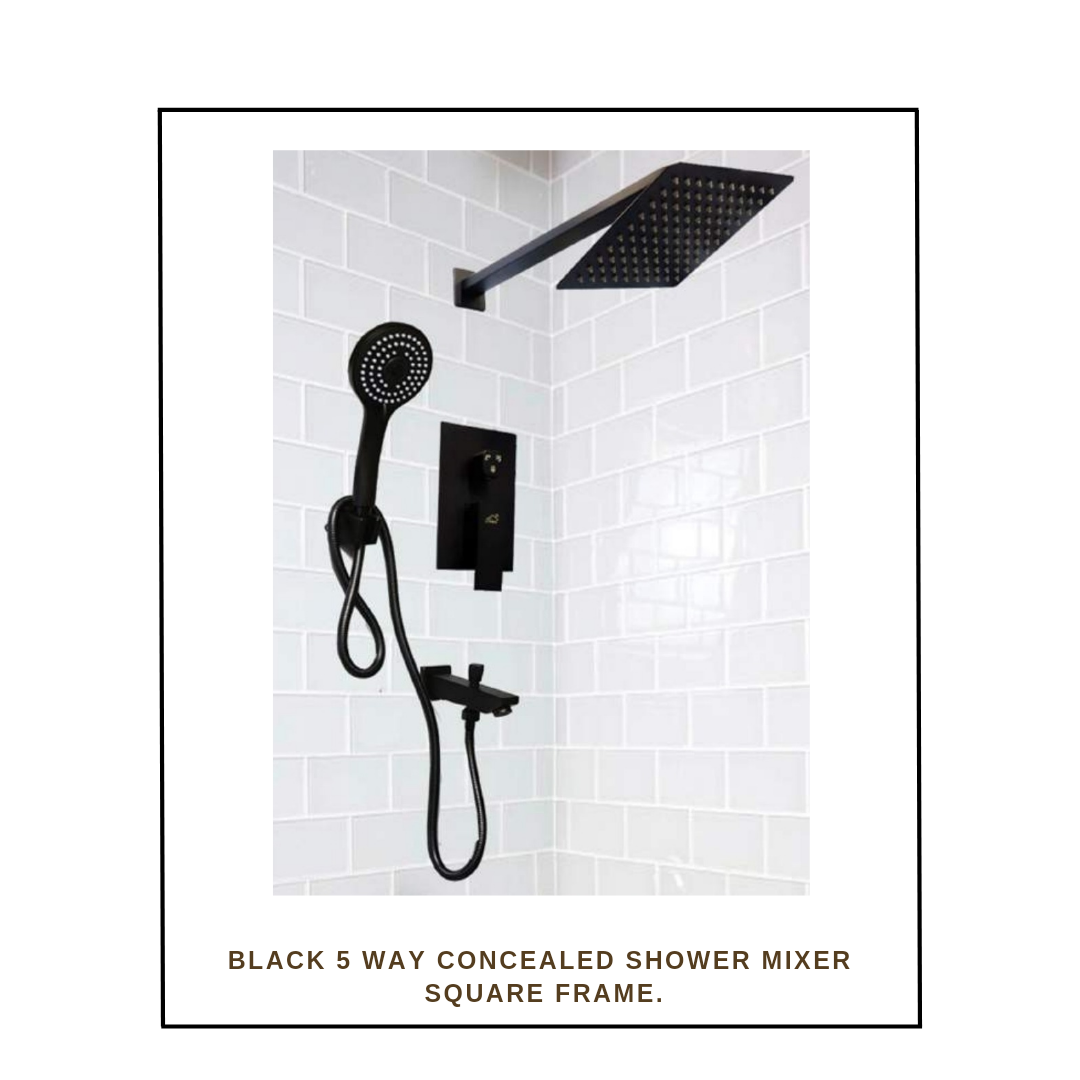 5 – Way Concealed Black Shower Mixer Set