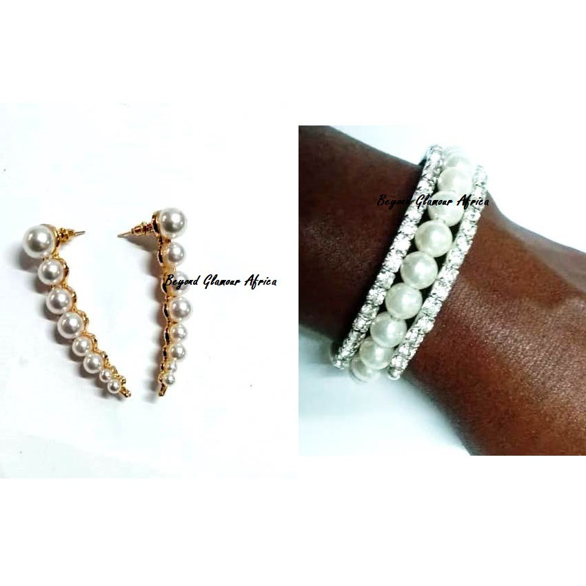 Womens White Pearl  Bracelet and  earrings