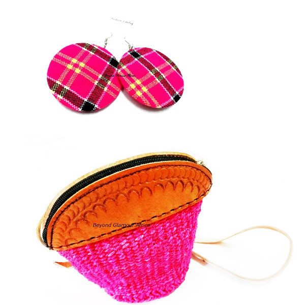 Womens Pink kiondo with maasai shuka earrings