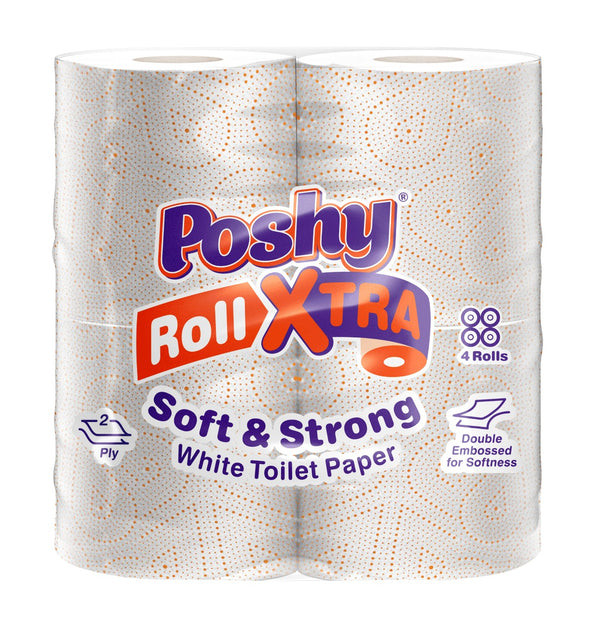 Poshy Roll Xtra - 150 Sheets, Premium Blended, 2 Ply - Four Pack