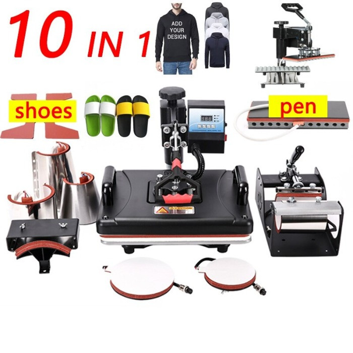10 in 1 Combo Heat Press Machine Thermal Sublimation Transfer Printer For Cap/Mug/bottle/T-shirts