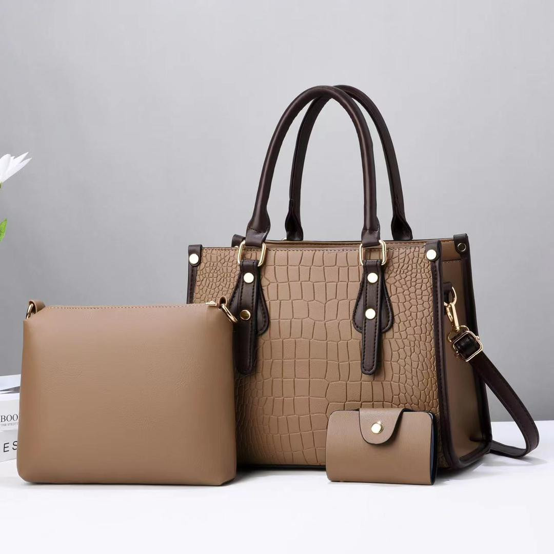 Fashion 3 In 1 Handbag Women Bag Ladies Purse Tote Hobo Bag Female Crossbody Bag Messenger Shoulder Bag Sling Wallet Satchel - Brown