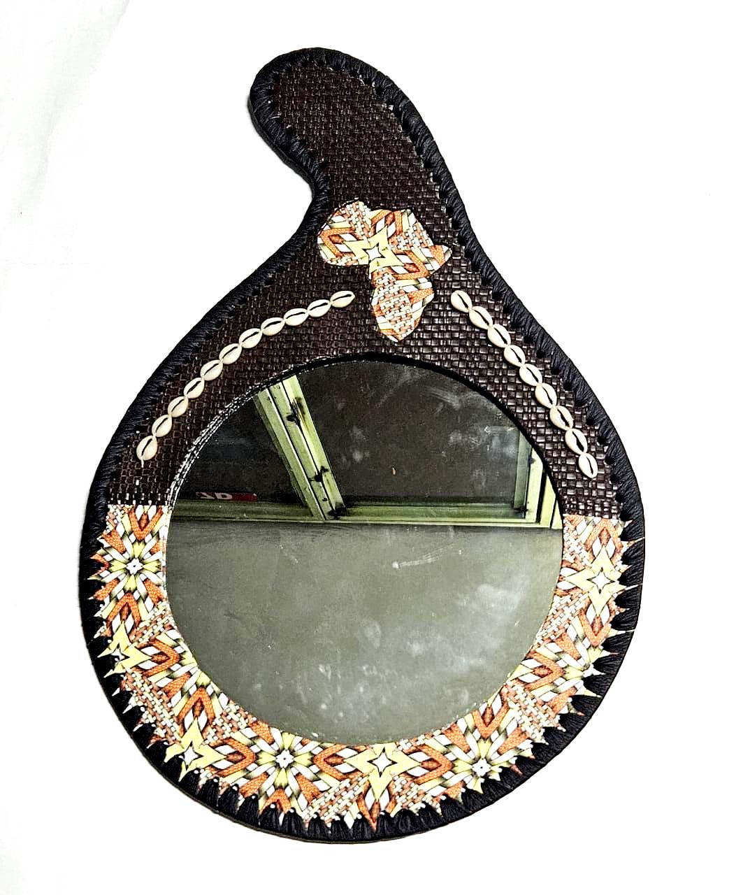 Brown Leather calabash mirror