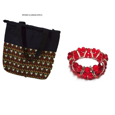 Womens Blue Denim Handbag with crystal Red Bracelets