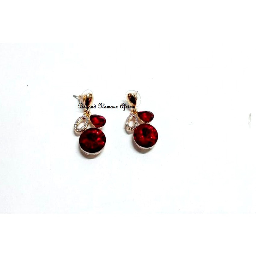 Womens Golden Red Crystal  Earrings