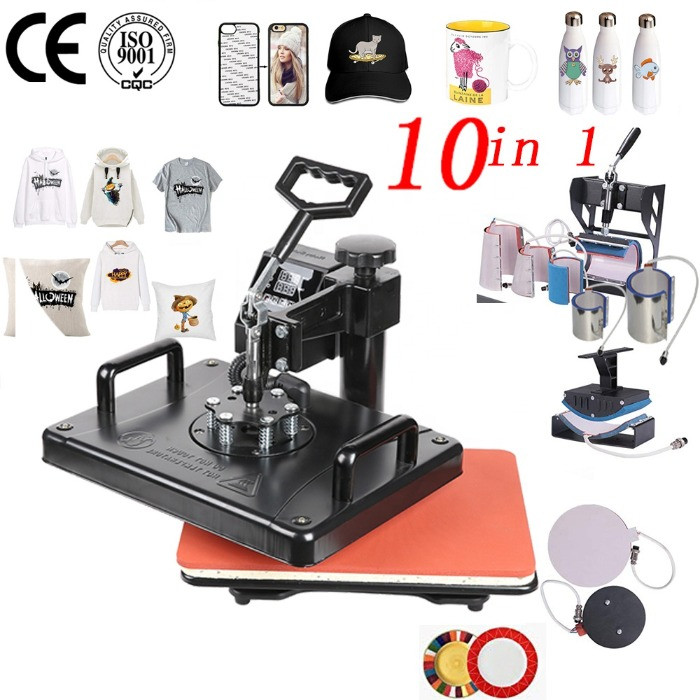 10 in 1 Combo Heat Press Machine Thermal Sublimation Transfer Printer For Cap/Mug/bottle/T-shirts /Phone Case/Pen/Keychain/Shoe