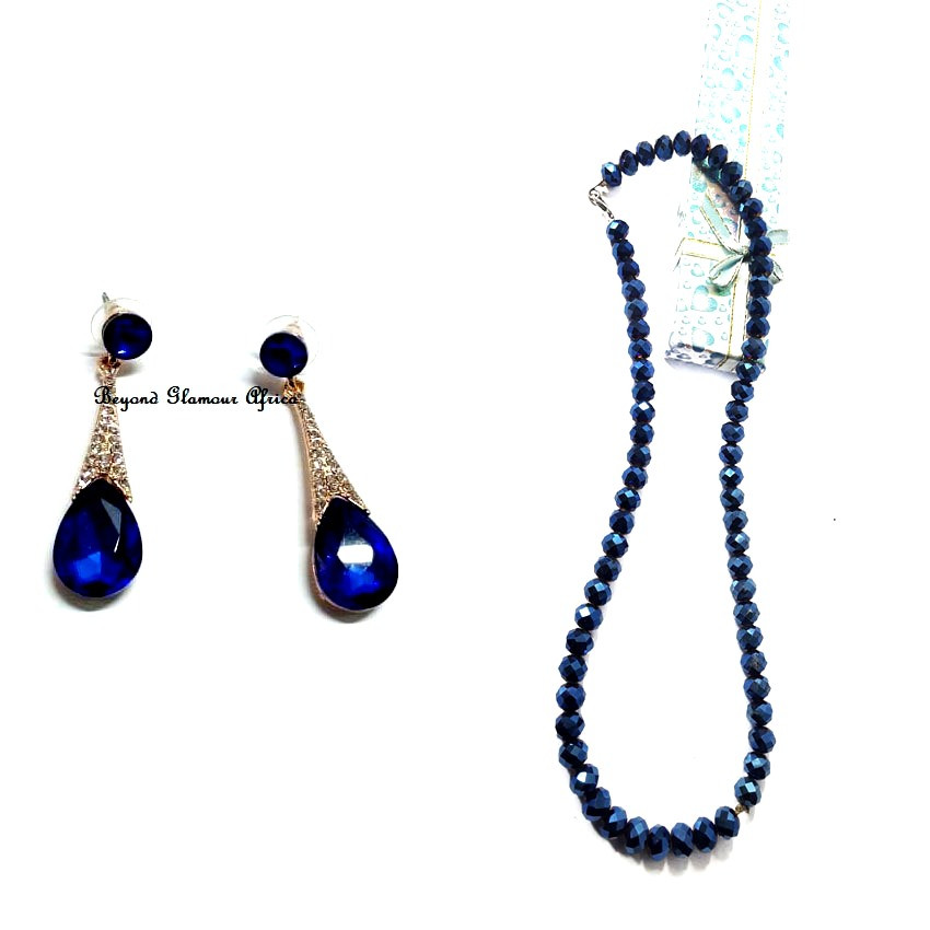 Womens Blue Crystal necklace and  earrings