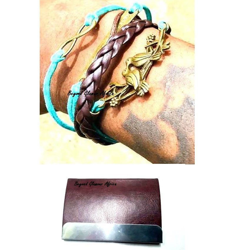 Teal Leather bracelet with cardholder case combo