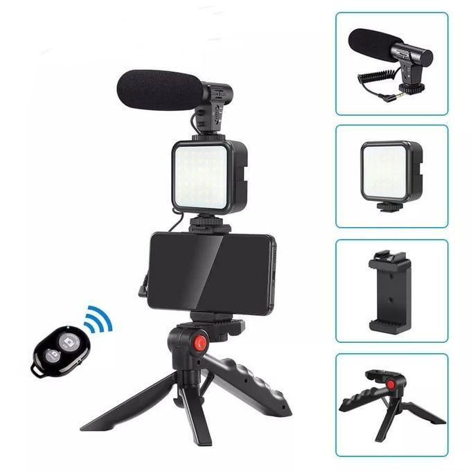 Generic 4 in 1 Microphone, Selfie Light, Tripod Stand, Mobile Holder, Vlog Kit for Recording/YouTube/Reels & photos