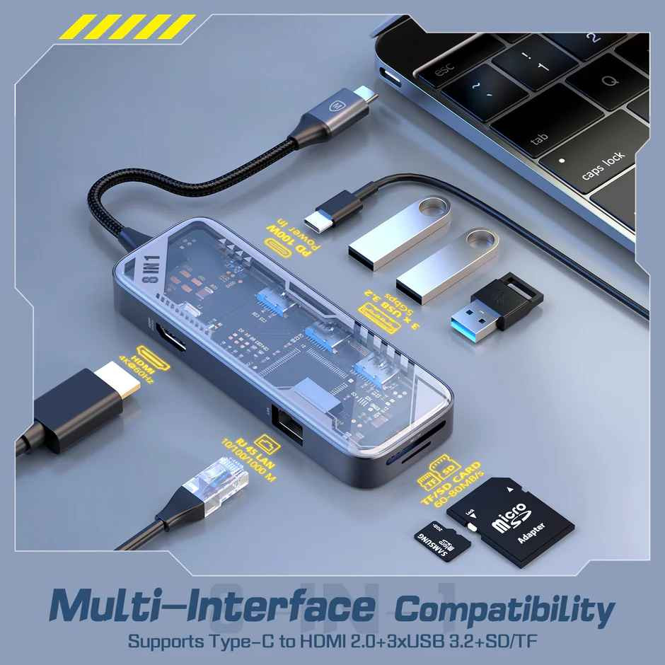 USB C Hub 8 in 1 Multiport Adapter MDC-N8T