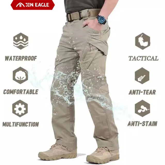 Mens Military Cargo Tactical Pants 9 Pockets Ripstop Stretch Cotton Relaxed Fit Trousers Outdoor Hiking Pants