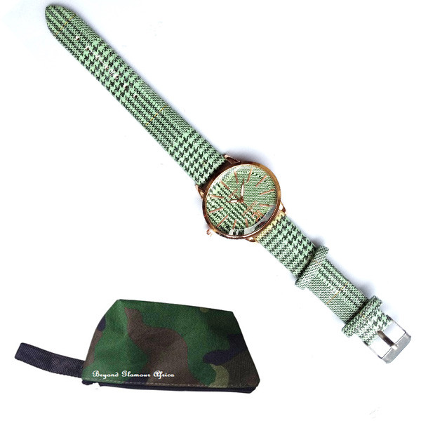 Womens Green leather Watch with Pouch