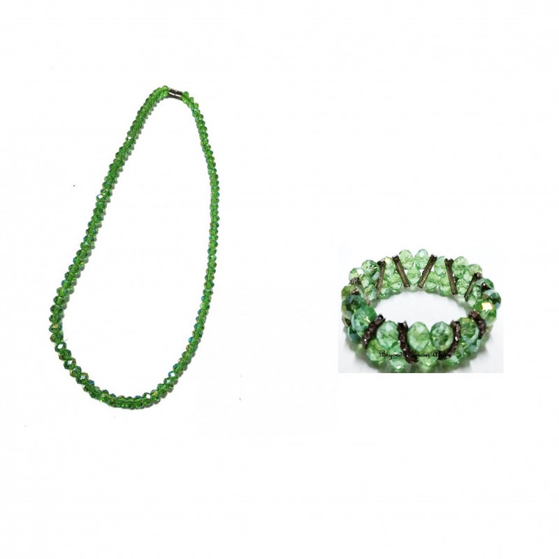 Womens Classic Green Crystal Necklace with bracelet