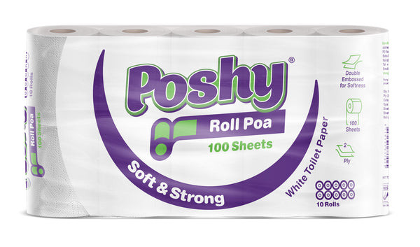 POSHY ROLL POA, 100 SHEETS , PREMIUM BLENDED, 2PLY, 10 PACK WRAPPED