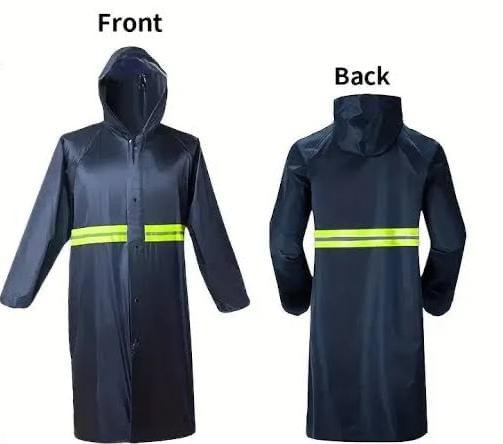 "Heavy Duty Waterproof Raincoat With Hood, Reflector & Zipper – Navy Blue"