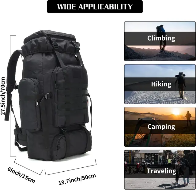 259 80L 100 Liters Camping Hiking Military Tactical Backpack,Water Resistant Large Travel Daypacks Outdoor MOLLE Rucksack