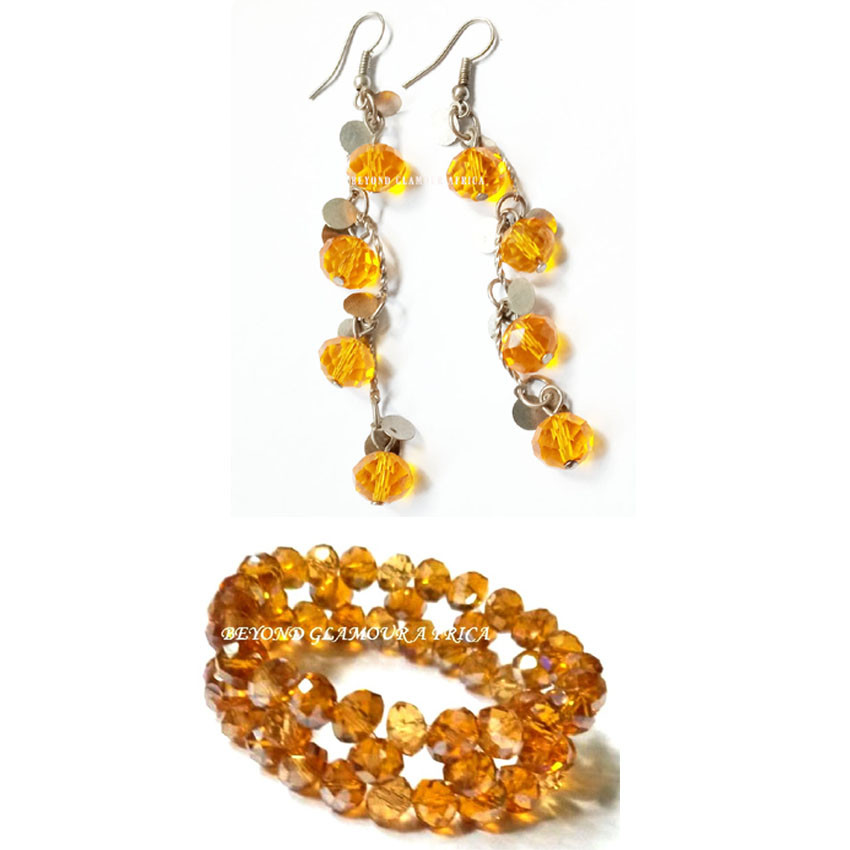 Womens Yellow crystal bracelet and earrings
