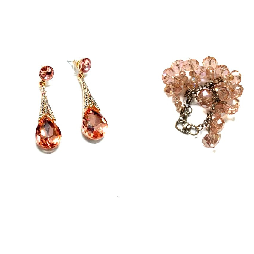 Womens Peach Crystal Earrings with keyholder combo