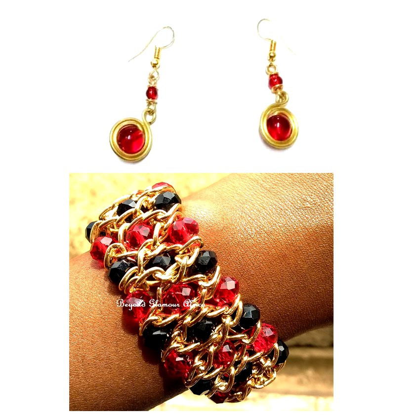 Womens Red crystal with chain bracelet