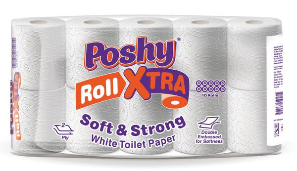 Poshy Roll Xtra - 150 Sheets, Premium Blended, 2 Ply - Ten Pack - Unwrapped