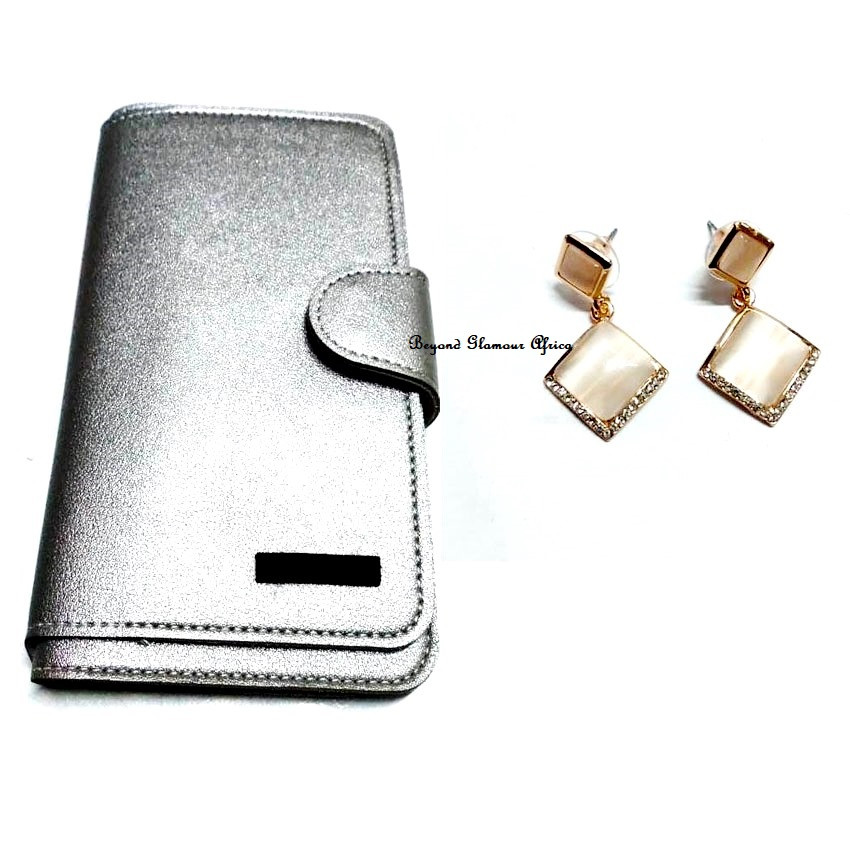 Womens Silver leather wallet with earrings