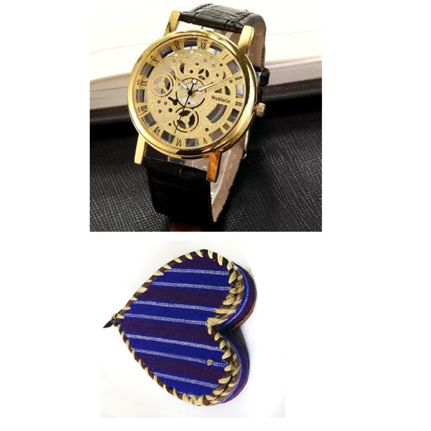 Unisex Gold Tone Skeleton Watch with gift box