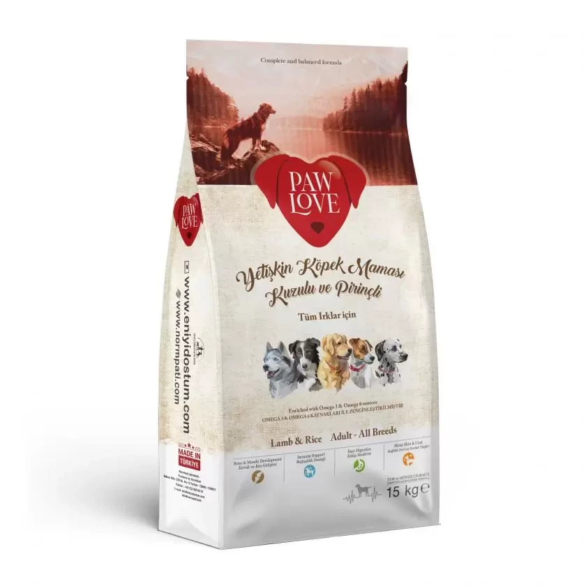 Paw Love Adult Dog Food with Lamb and Rice for All Breeds 15kg