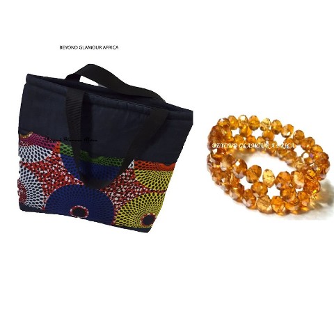 Womens Blue Denim Handbag with crystal  yellow Bracelets