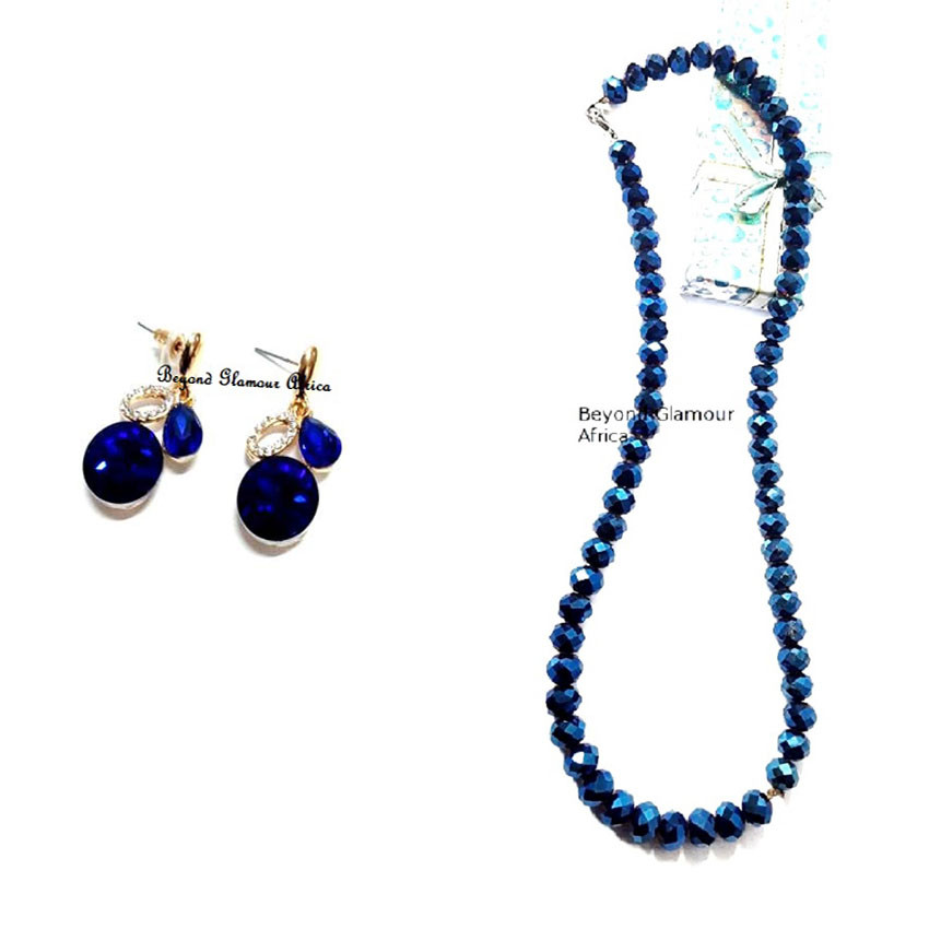 Womens Blue Crystal Earrings with necklace