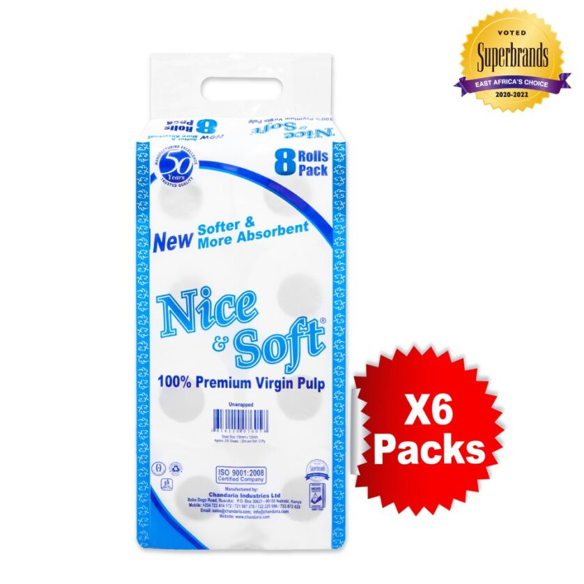 Nice & Soft 2 Ply Premium Unwrapped White Toilet Tissues  8 x 6 Packs in a Bale