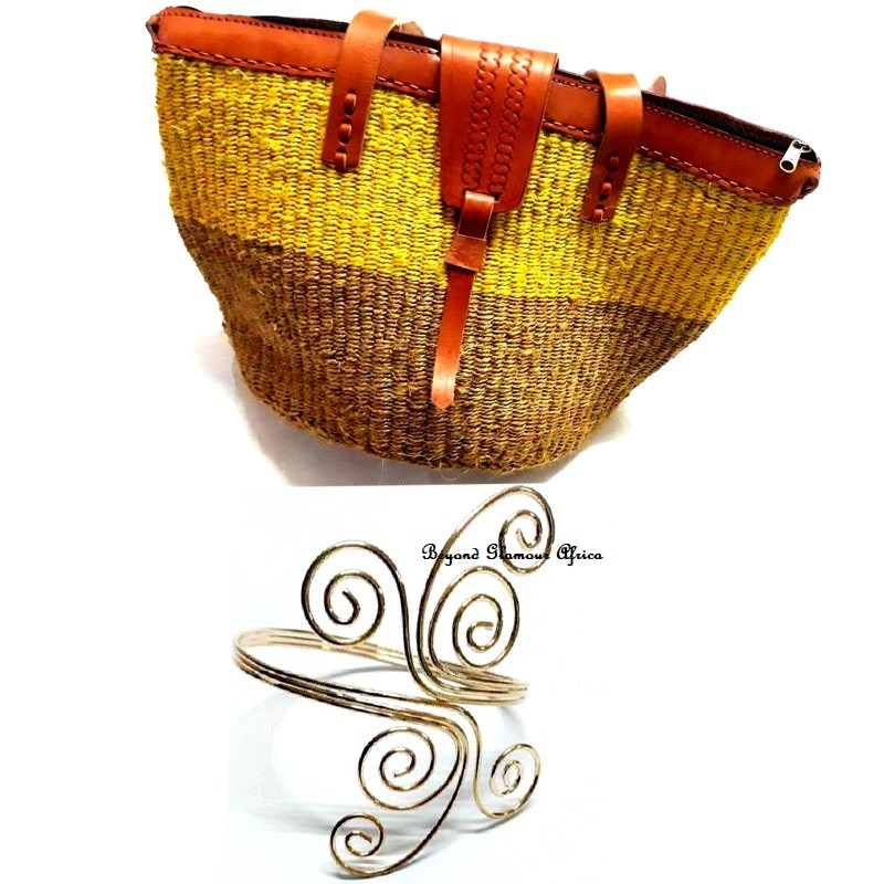 Womens Yellow sisal kiondo with armlet