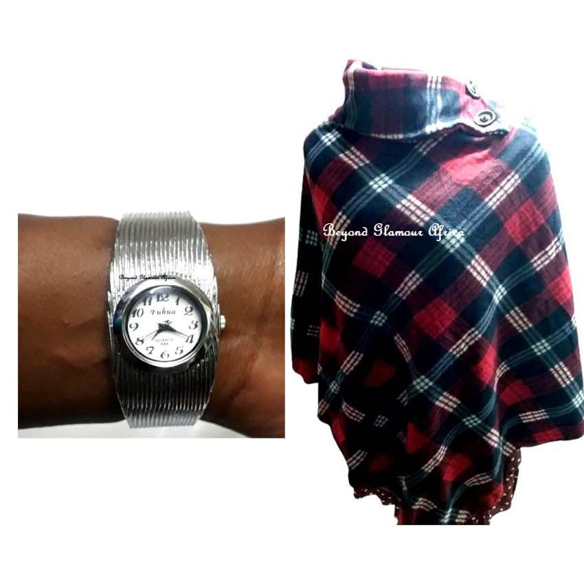 Womens Multicolor poncho with silver watch combo