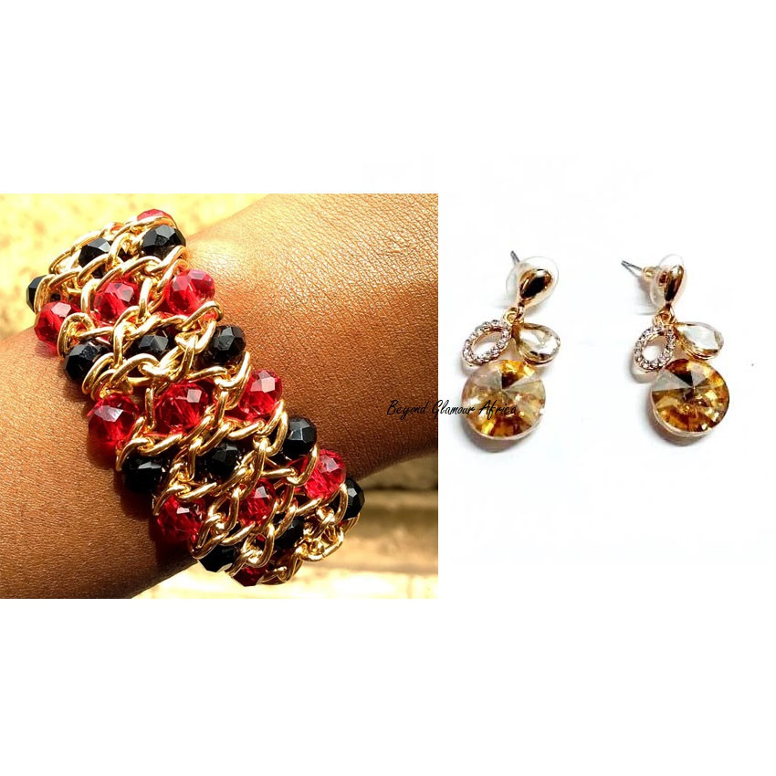 Womens Red Chain Bracelet and  earrings