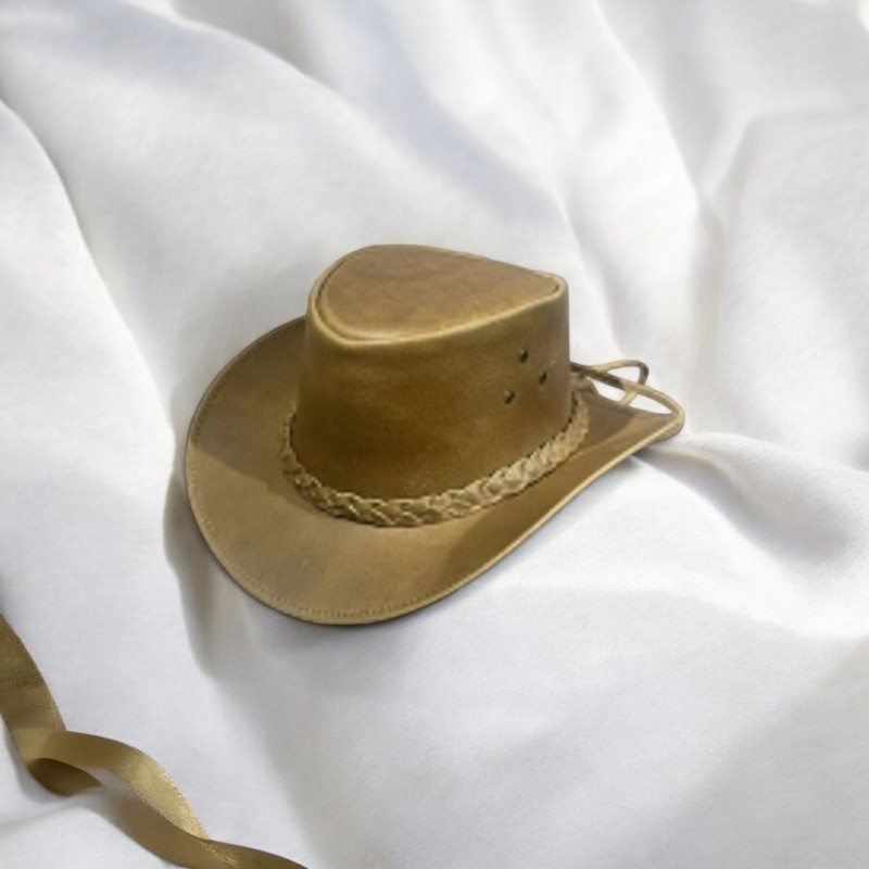 Real Leather Outdoor Hat Brown Cowboy Hats with Strap