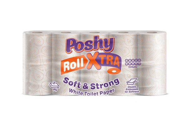 Poshy Roll Xtra - 150 Sheets, Premium Blended, 2 Ply - Ten Pack Unwrapped Coloured