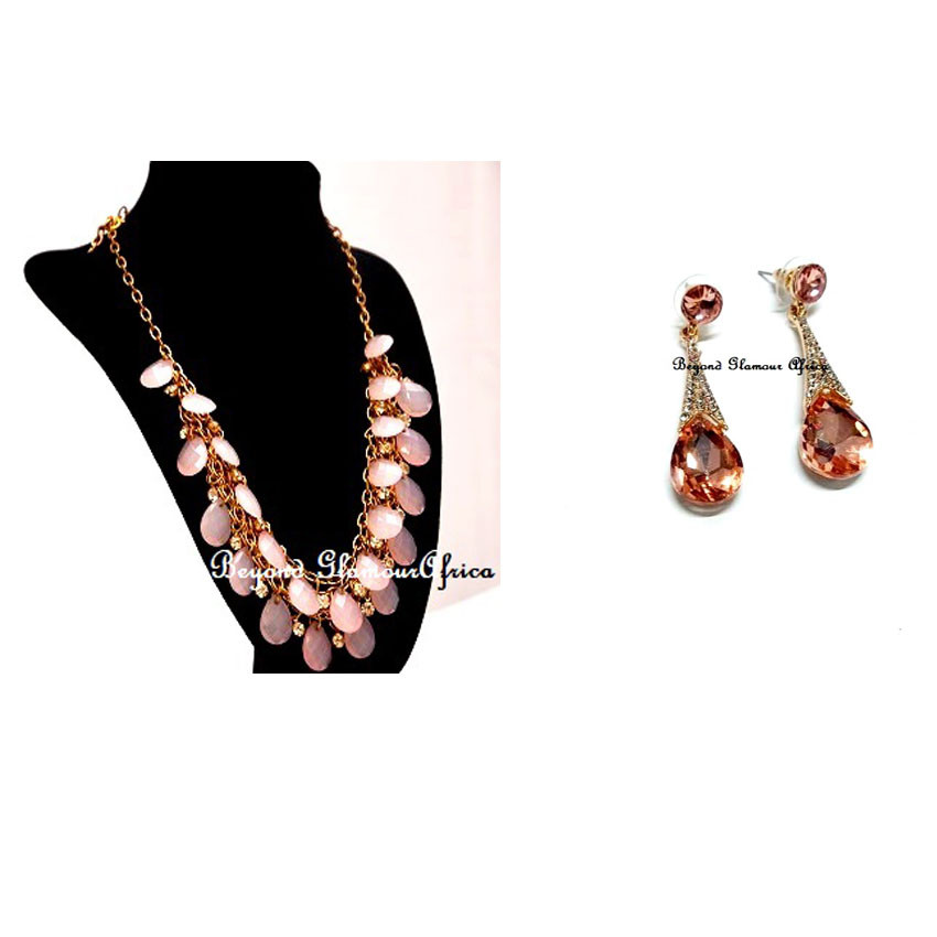 Womens Pink Crystal necklace and  earrings
