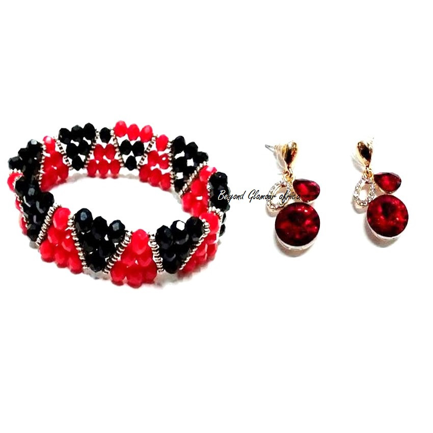 Womens Red Crystal Bracelet and  earrings