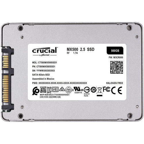 Crucial® MX500 2.5" SATA 7mm (with 9.5mm adapter) SSD 500GB